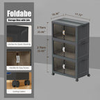 Stackable Storage Bins with Lids Open Front, 155Qt Large Plastic Foldable Containers for Clothes, 3 Pack Multifunctional Collapsible Storage Boxes for Home, Pantry, Office (S, Gray 3-Tier)