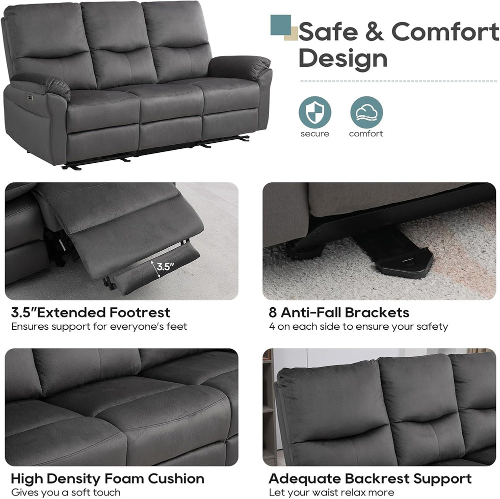 Reclining Sofa, Power Reclining Sofa with Drop-Down Table & Cup Holders, ...