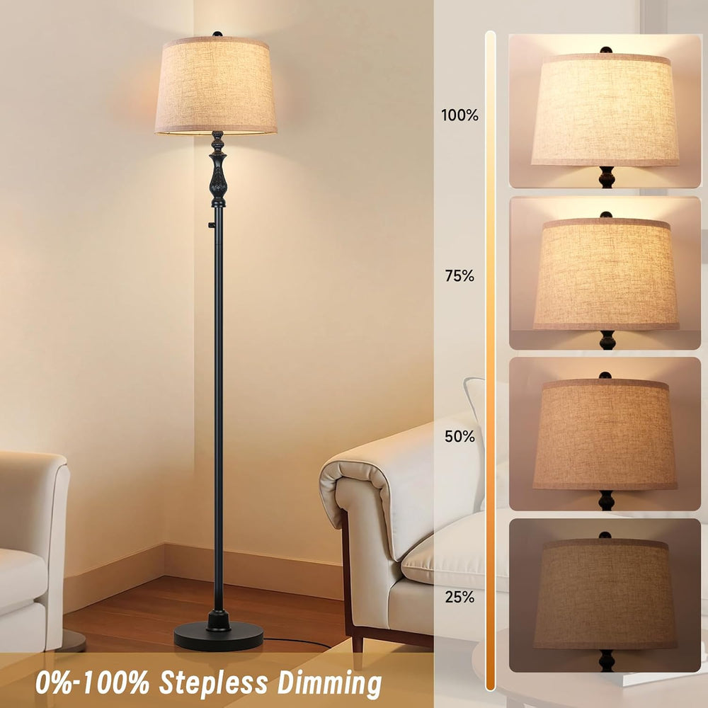 Vintage Black Floor Lamps for Living Room, 66" Tall Standing Lamp with R...
