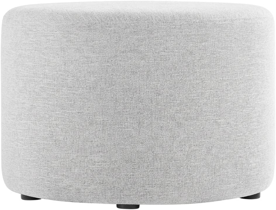 Gray 23" Round Woven Heathered Fabric Upholstered Ottoman, Outdoor Sitti...