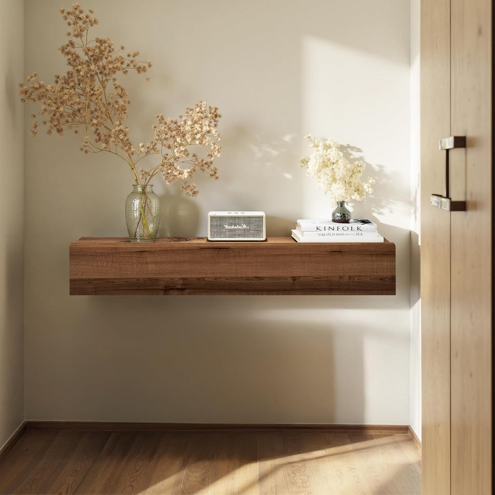 Floating Solid Wood Console Table, 47'' Wall Mounted Narrow Entryway ...