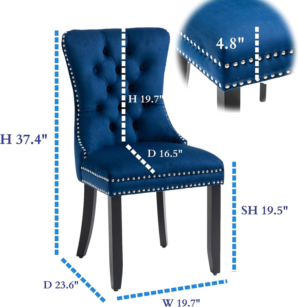 Set of 2 Upholstered Velvet Dining Room Chairs with Nailed Trim and Pulling R...