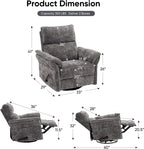 Oversized Glider Rocker Recliner, 24" Extra Wide 360° Swivel Nursery Recliner with Adjustable Headrest, Chenille Rocking Nursery Chair with Overstuffed Armrest, Lumbar Support, Dark Grey