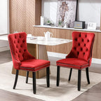 Velvet Kitchen Chairs Set of 6, Tufted Upholstered Dining Room Chairs with Back Ring Pull, Nailhead Trim and Solid Wood Legs, Modern Dining Chairs for Dining Room, Kitchen,Burgundy Red