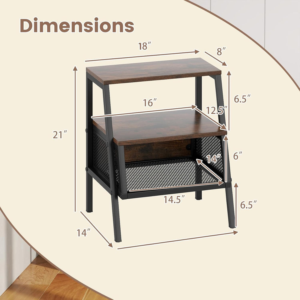 Giantex Industrial Nightstand, Modern End Table w/Open Shelves & Metal Me...