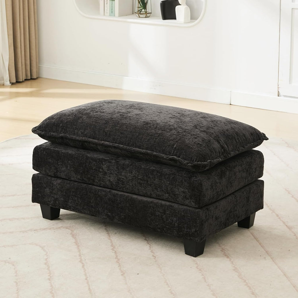 Oversized Modular Sectional Sofa Set, Convertible Deep Seat Cloud Couch with Ottoman, Large U Shaped Corner Couch with Throw Pillows for Living Room (Black, Ottoman)