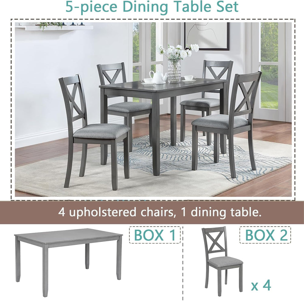RuiSiSi 5 Piece Dining Table Set for 4, Farmhouse Kitchen Table with 4 Padded...