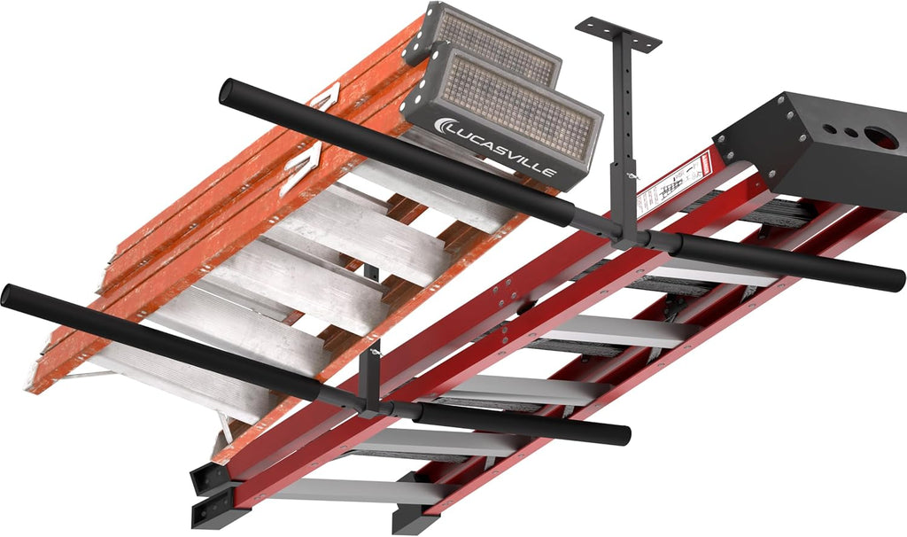 TRUSOON Double Kayak/Ladder Ceiling Storage Rack, Hi Port 2 Ladder Hanger Overhead Garage Kayak Ladder Rack, Holds 200 lbs, Adjustable Height Design, Black