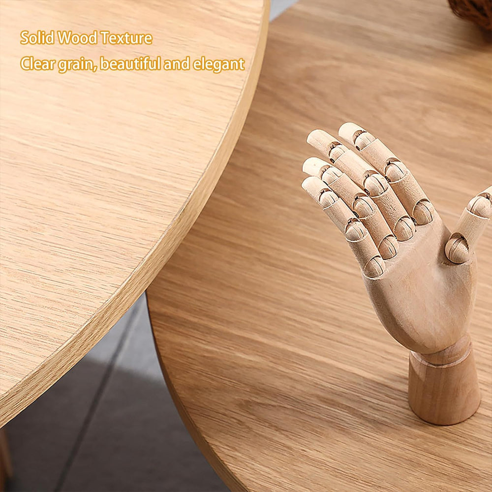 Round Wood End Table with Thickened Top and Petal-Shaped Base, Space-Saving S...