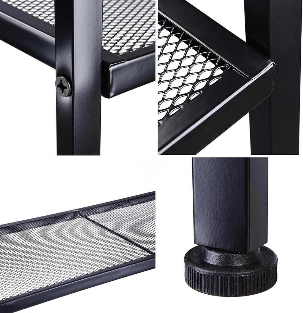 4-Tier Wide Ladder Bookshelf, Black Iron Storage Shelf with Mesh Shelves, Stable Open Display Rack for Living Room, Bedroom, Study and Home Organization