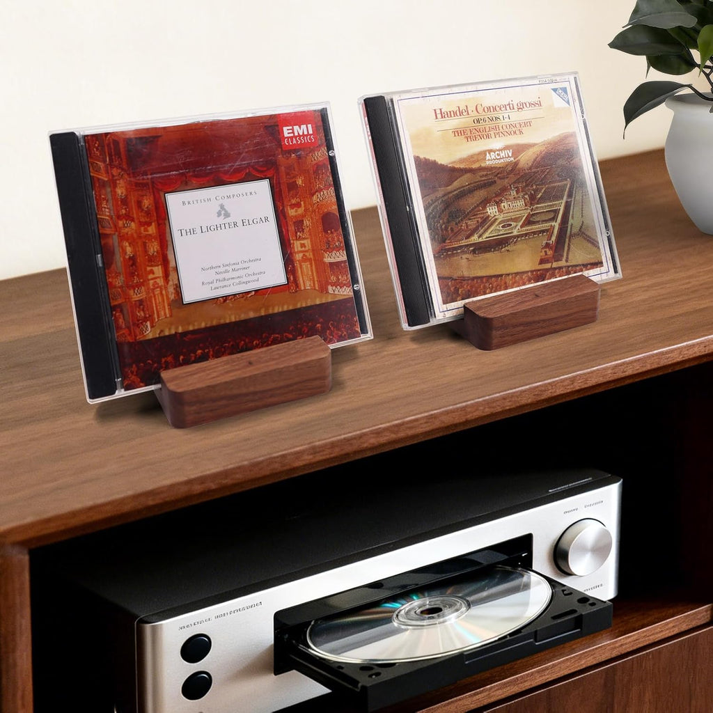 Wooden CD Display Rack, DVD Holder & Phone Stand, Solid Wood Display for CD/DVD/Phone/Picture - 2 pcs (Brown)