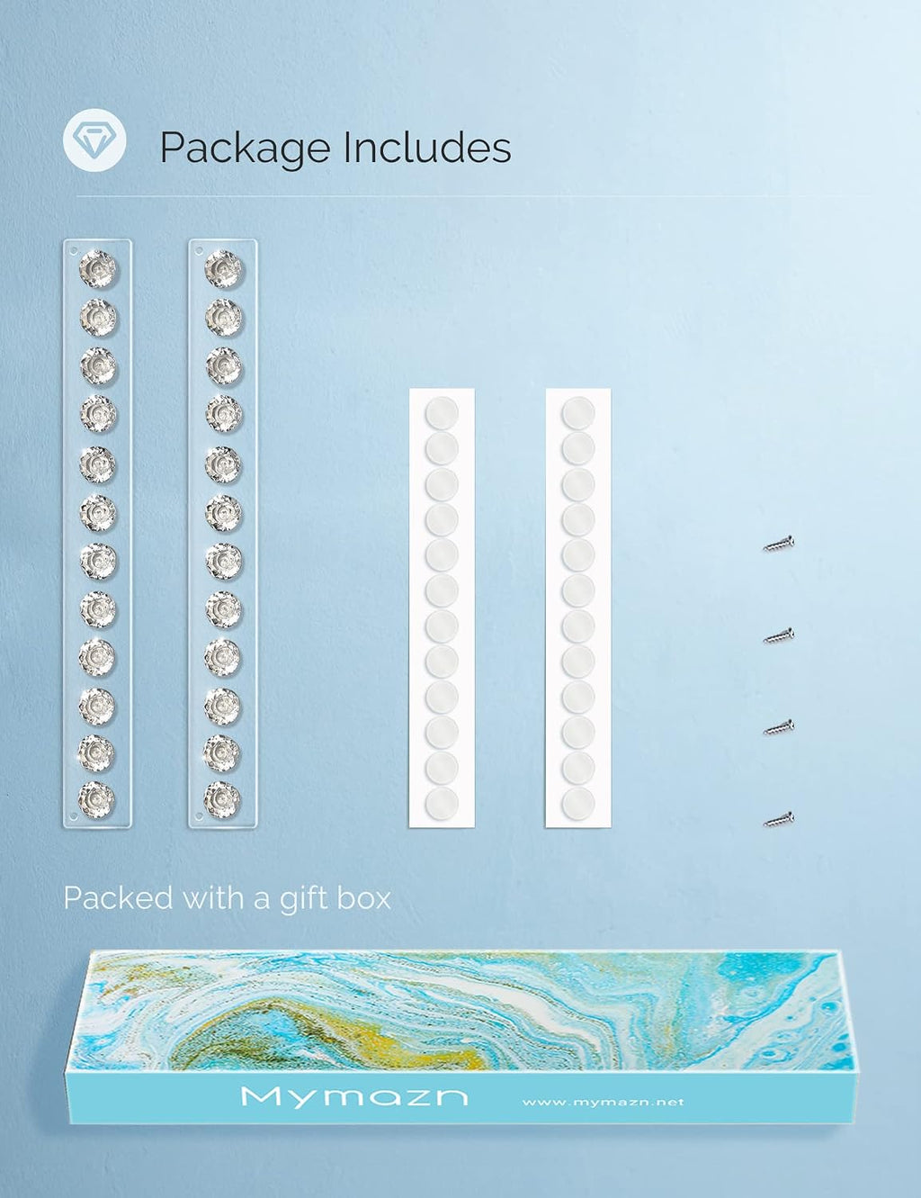 Mymazn 2 Pack Acrylic Necklaces Holder Hanging Jewelry Organizer Wall Mounted Necklace Hangers with 12 Hooks, Clear Jewelry Hangers for Necklace Organizer for Girls Women, Necklace Hooks for Wall