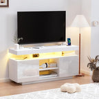 HOMMPA Modern LED TV Stand for 55/50/43/40/32 inch TV with Power Outlets, Gaming Console Storage Entertainment Center with LED Lights Game Cabinet for Living Room White