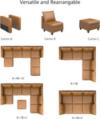 EASE MOOSE Leather Modualr Sectional Couch Sofa with Storage Ottomans,Faux Leather Sectional Sofa Brown U Shaped Modular Couch
