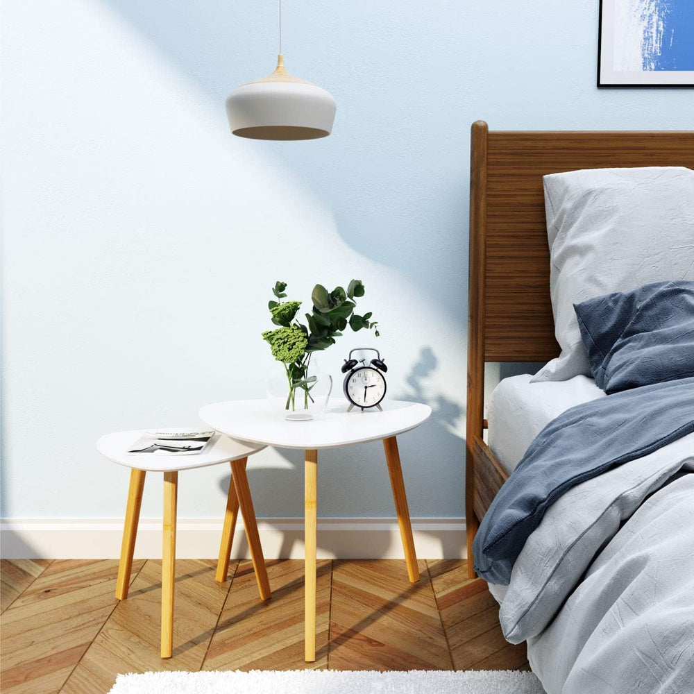BAMEOS Bamboo Nesting Triangle End Table,Set of 2 Side Table Modern Minimalis...