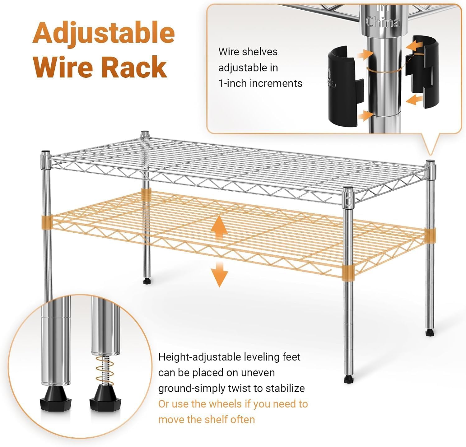 Simple Deluxe 1-Tier Shelving Unit, 29.92" W x 13.78" D x 14.96" H Steel Organizer Wire Rack, Chrome, 2 Pack