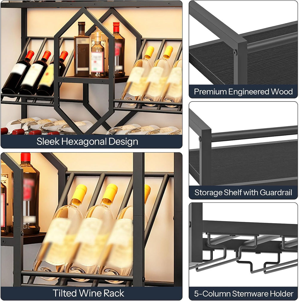 HOOBRO Wall Mounted Wine Rack with LED Light, 31.5" Wine Shelf, 3 Tier W...
