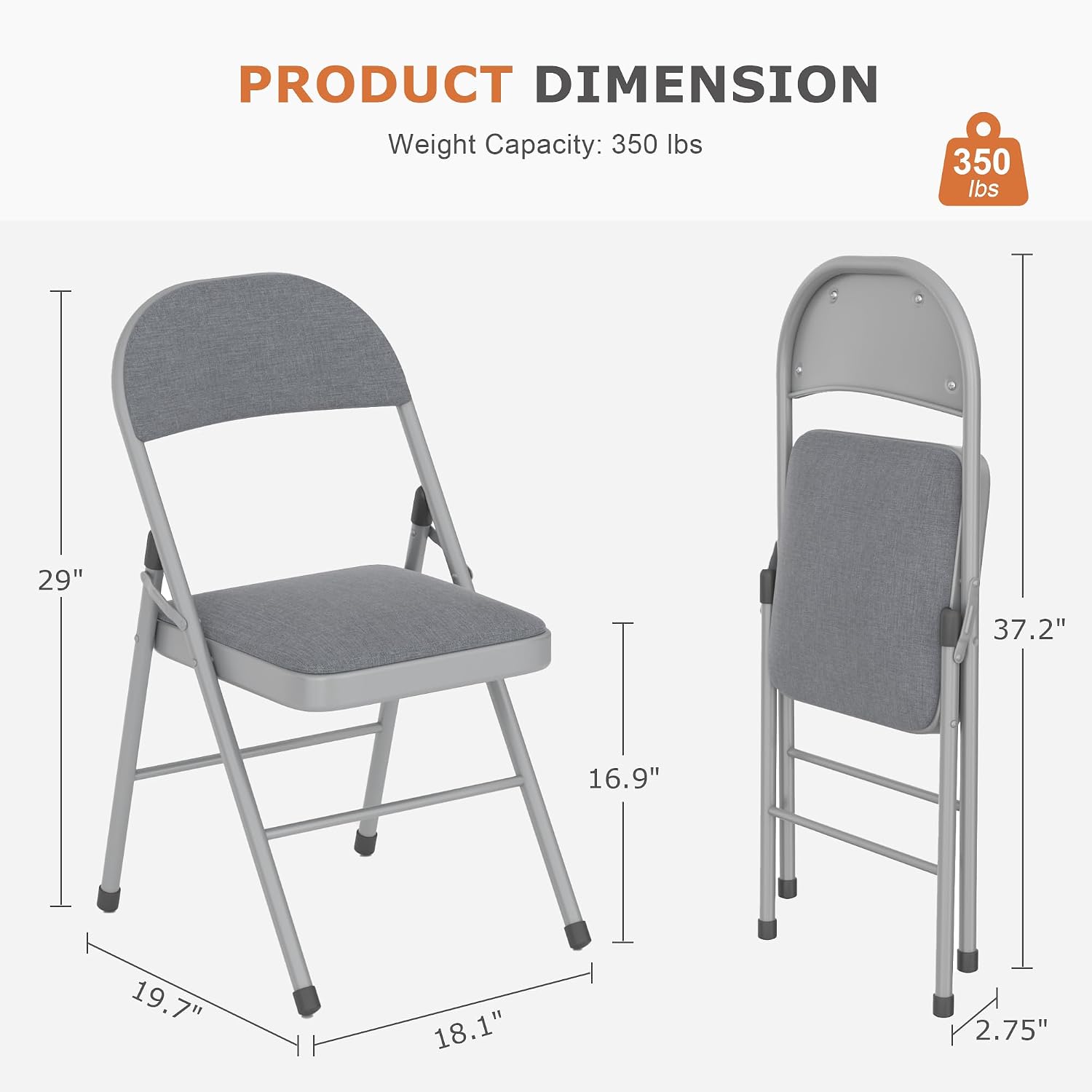 VECELO 5-Piece Folding Card Table Square and Chair Set with Collapsible Legs & Vinyl Upholstery,Portable for Indoor & Outdoor, Black & Dark Grey