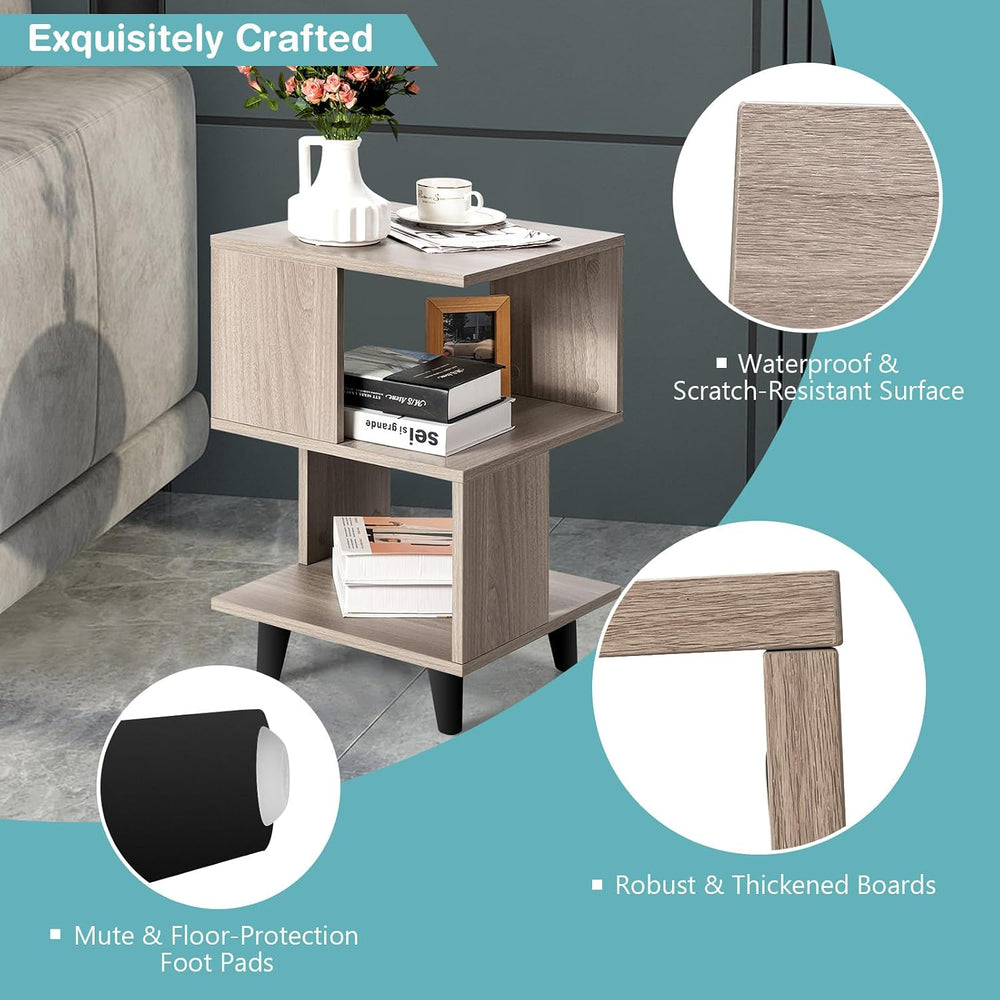 Giantex End Table, Wood Nightstand with Legs, Accent Sofa Side Table Open Sto...
