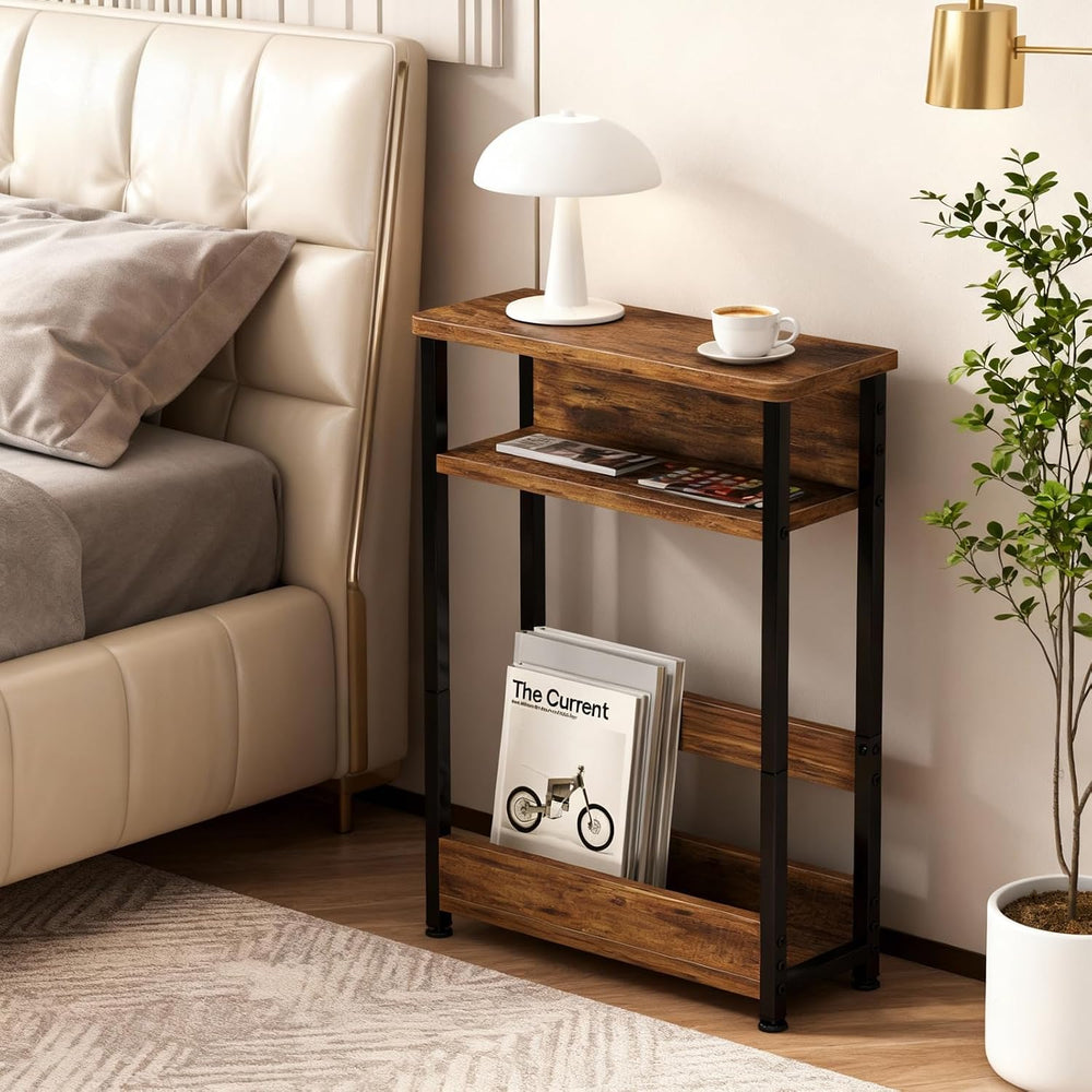 Garvee Narrow Side Table, 3-Tier Slim End Table with Storage Shelf, Modern So...