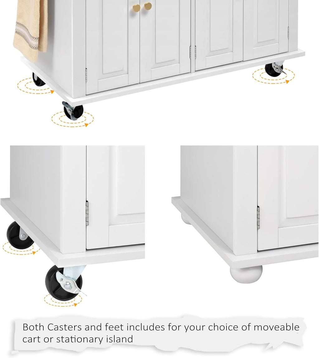 Finnhomy Rolling Kitchen Island With Drop Leaf, Thicken Rubberwood Top, Spice Rack, Towel Rack, Drawer, 43.3" Portable Mobile Kitchen Island Carts Table, Storage Cabinet, Both Wheels and Feet Included