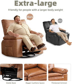 GarveeHome Oversized Rocker Swivel Recliner Chair - PU Leather Extra Wide Manual Recliner for Adults, Large Lazy Chair with 1.5X Sponge Comfort Arm and Back for Living Room, Bedroom