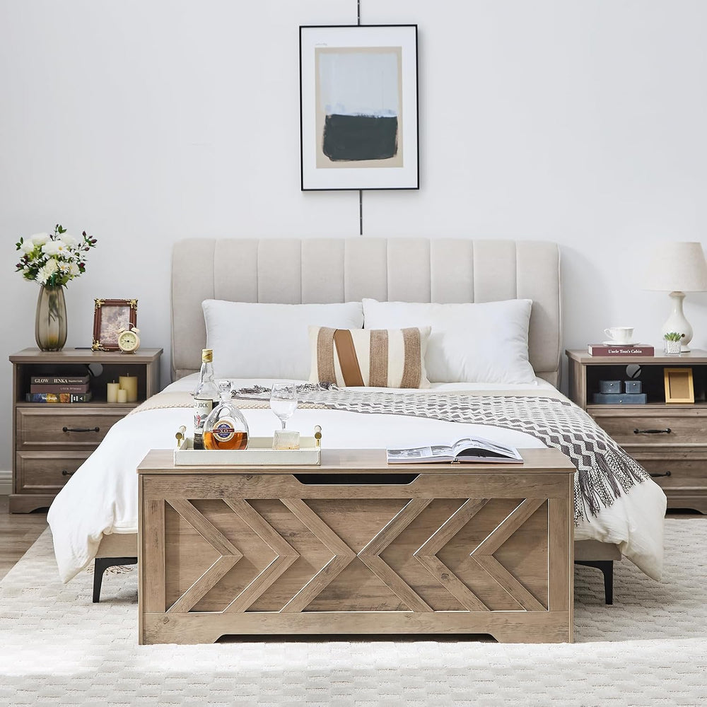 47.2” Storage Bench,Extra Large Wooden Storage Chest with 2 Safety Hinges,ent...