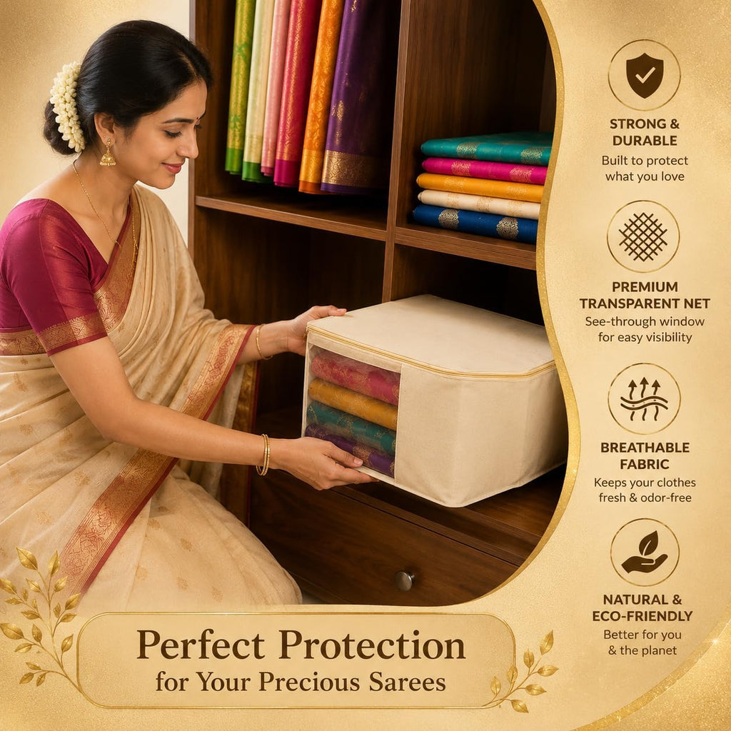 Kottify Premium Cotton Canvas Blouse Organizer – Pack of 2 | Durable Blouse Covers for Wardrobe Storage | Protects Saree Blouses – 38x25x17 cm