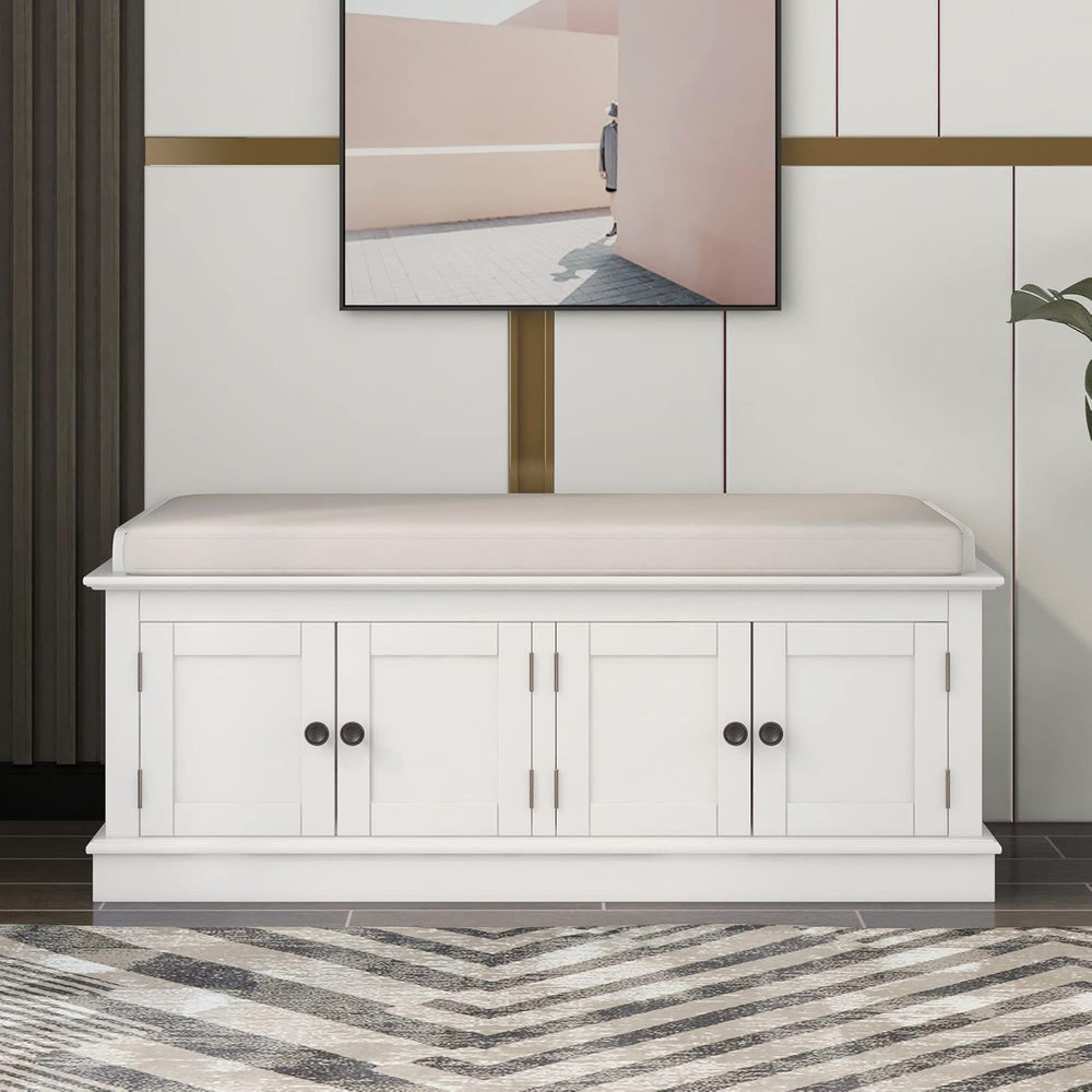 GDFStudio Jasd Storage Bench with 4 Doors and Adjustable Shelves, Removable C...