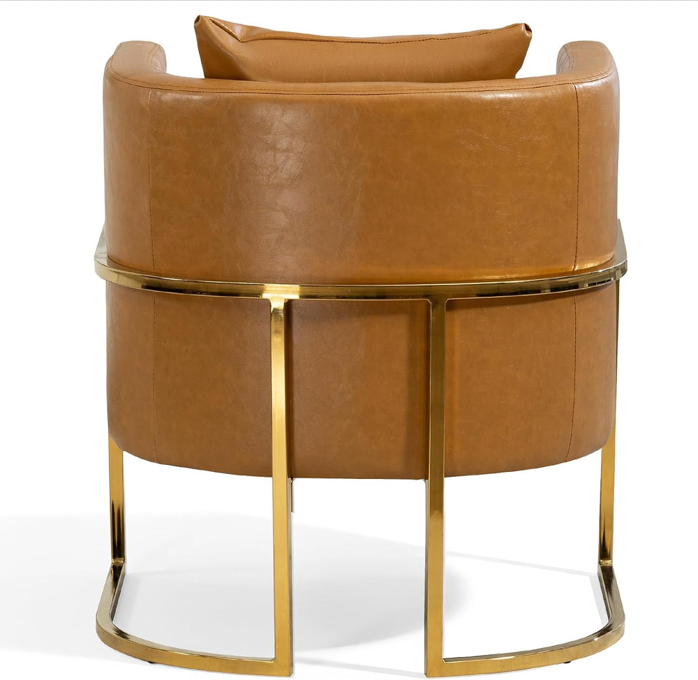 Leather Accent Chairs Set of 2, Mid Century Modern Upholstered Barrel Armchai...