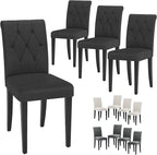 Upholstered Dining Chairs Set of 2, Button Tufted Parsons Dining Chair with Solid Wood Legs, Modern Fabric Side Chair for Dining Room/Kitchen/Restaurant/Hotel- Black