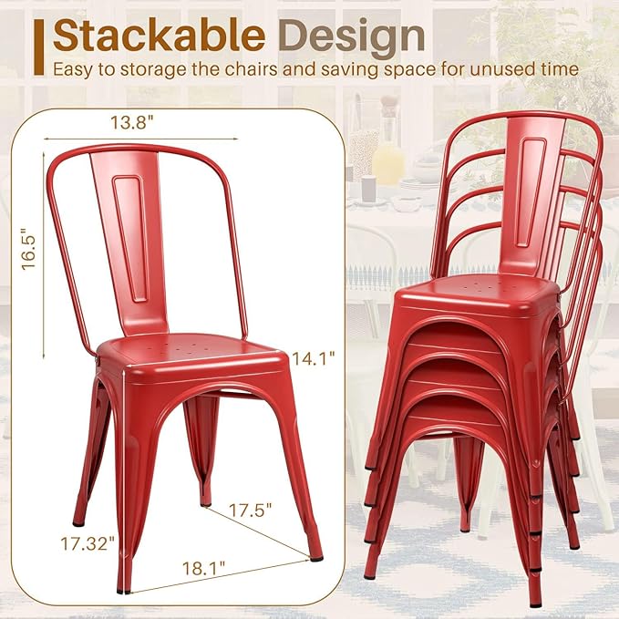 Furmax Metal Dining Chair Indoor Outdoor Use Stackable Classic Trattoria Chai...