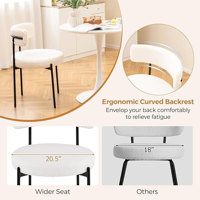 Giantex Boucle Dining Chairs Set of 2, Upholstered Round Kitchen Chair with C...