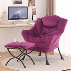 Tiita Lazy Chair with Ottoman, Modern Large Accent Lounge Armchair, Comfy Leisure Sofa Reading Chair with Footrest for Bedroom, Living Room, Dorm Rooms, Garden and Courtyard, Velvet Dark Purple