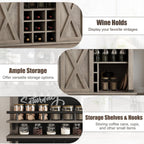 GarveeHome Bar Cabinet 75 in Tall Coffee Hutch Large Kitchens Hutch Farmhouse Coffee Bar Cabinet Cupboard with Sliding Barn Door (Gray)