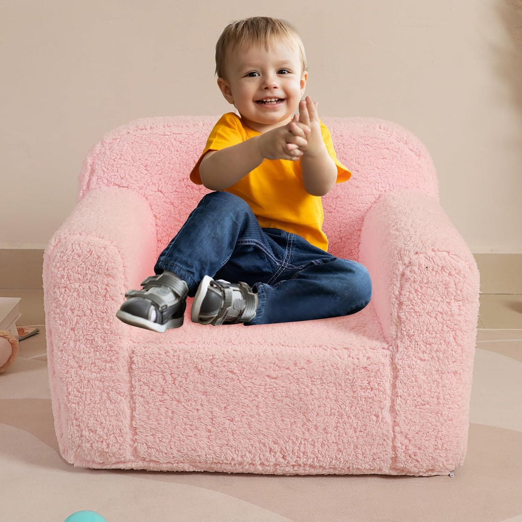 MOMCAYWEX Kids Snuggly-Soft Sherpa Chair, Comfy Sofa Chair, Pink | Kids Armchair Furniture, Removable Washable Soft Cover, Lightweight, Reading Playing Comfy Sofa Chair, Boys Girls