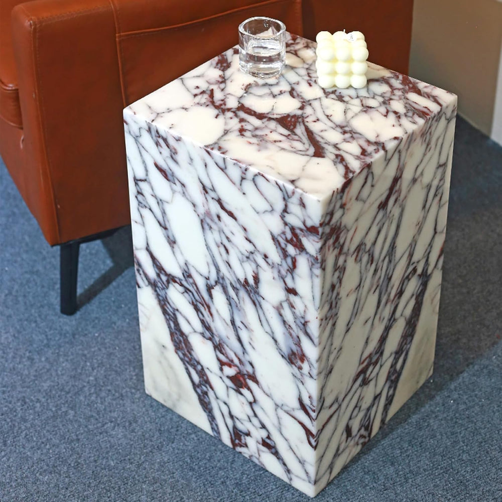 Luxury Marble Side Table,Square End Table for Modern Sofa and Bed, Living Roo...