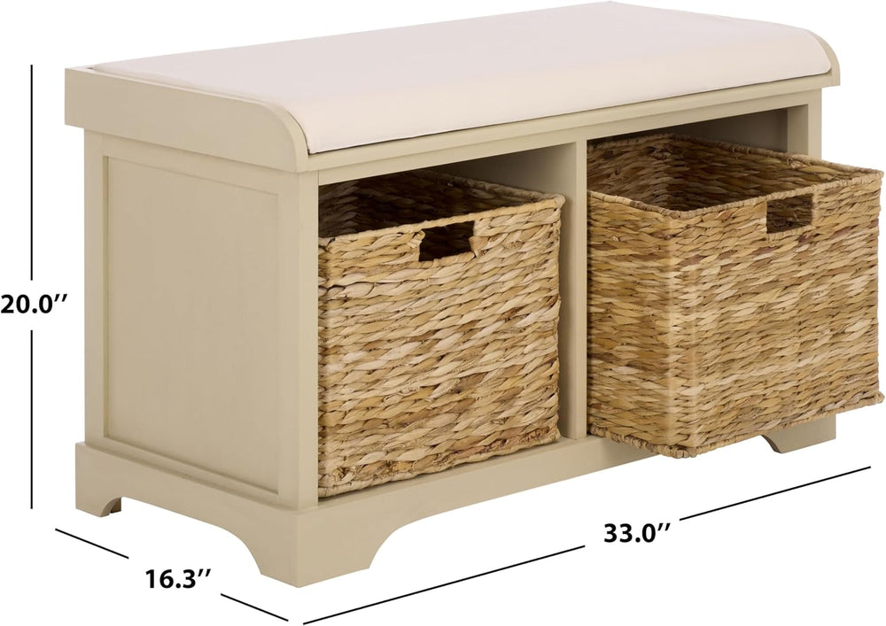 SAFAVIEH Furniture - Freddy 2-Basket Storage Bench - Sand - Solid Wood - Coas...