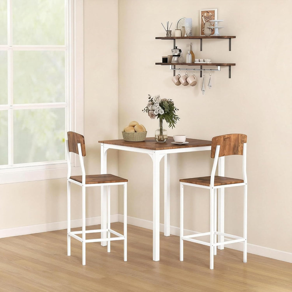 HOMCOM 3-Piece Counter Height Bar Table Space-Saving Walnut/White