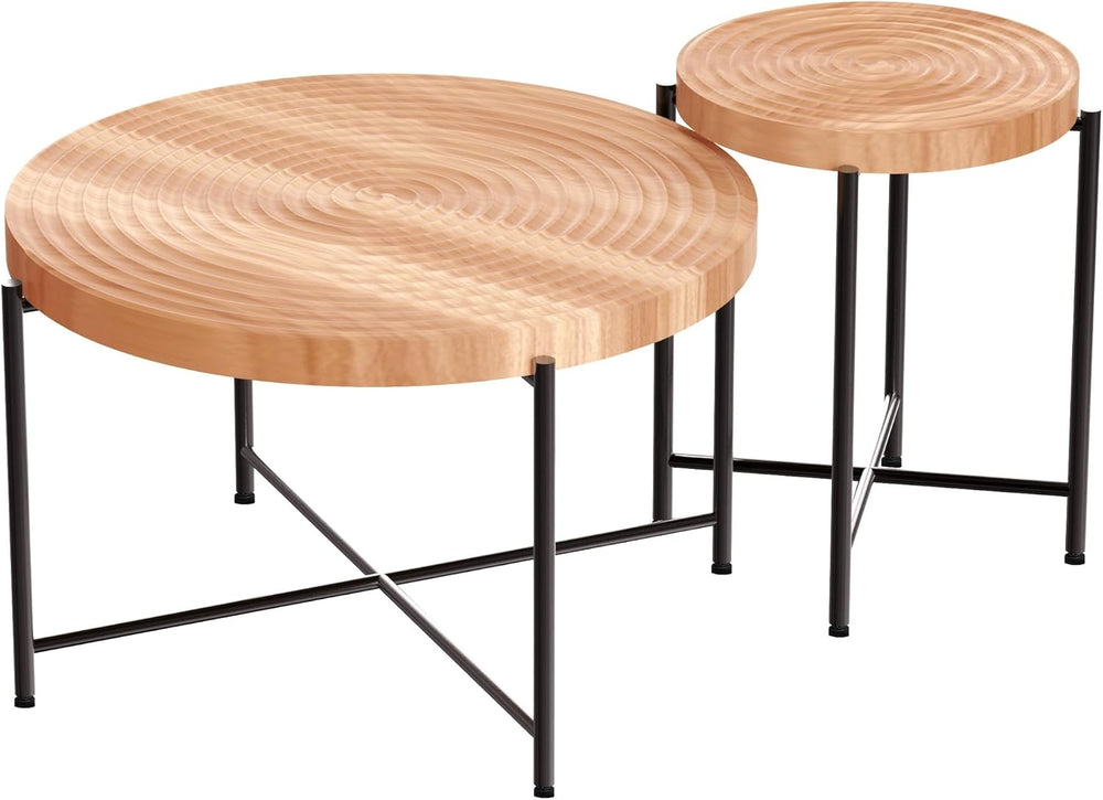 Coffee Table Set, End Table, MDF Living Room Tables with PVC Cover, Cylindric...