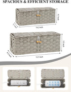 Temary Cable Management Box with Lids, 2-Pack Handmade Cable Organizer Boxes for Home, Office to Hide Cords and Power Strip, Cord Cover Floor Hider Set Woven Rattan Cable Organizer Box (Grey)