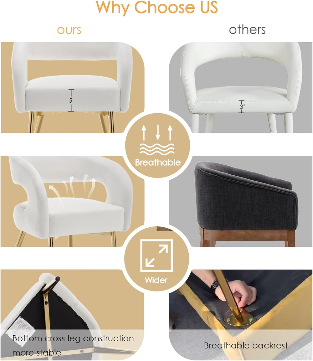Hyfirm White and Gold Dining Chairs Set of 4, Upholstered Velvet Barrel Dinin...