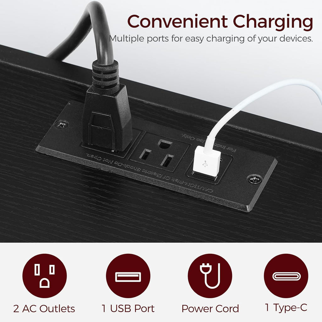 MAHANCRIS Floating TV Stand with Power Outlet, Wall-Mounted TV Shelf with X-Shaped Frame, Floating Entertainment Center with Storage, for Living Room, Bedroom, Black TVBK301E01