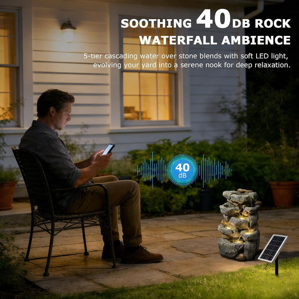 5 Tiered Solar Water Fountain Outdoor Garden with LED Lights