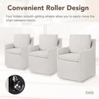 Upholstered Dining Chairs Set of 1, Modern Dining Room Chairs with Casters & Washable Cover, Rolling Accent Chair with Hidden Storage for Kitchen, Farmhouse, Living Room, Linen Fabric, 1 Box
