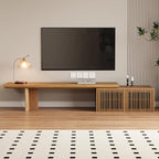 XEW Extendable TV Stand with Storage and Shelves, Wood Entertainment Center for 55+ Inch TV, Modern TV Console, Minimalist Media Console for Living Room, Bedroom-Wood (Extendable: 78.7"-110")