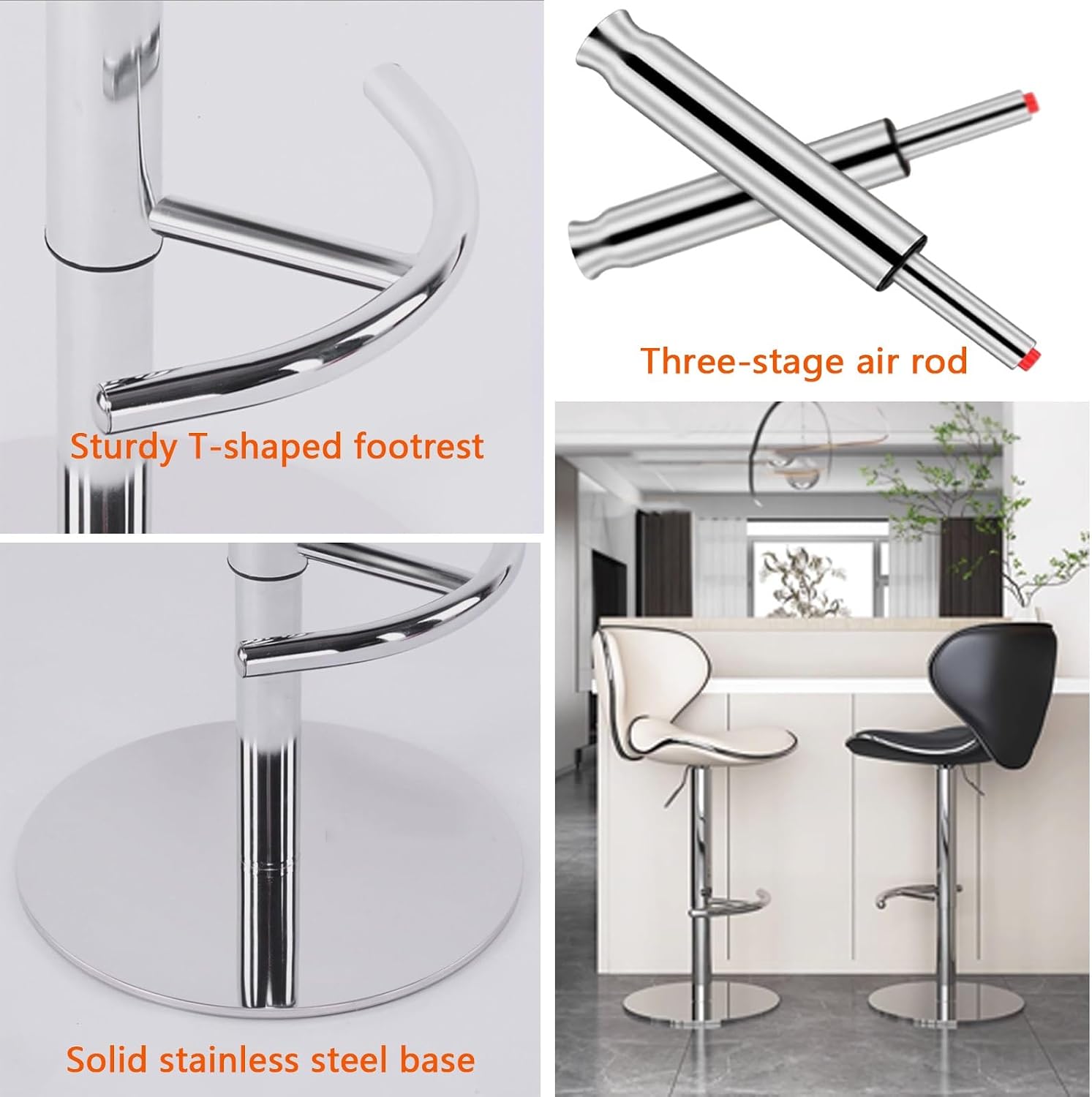 Bar Stools, Adjustable Swivel Barstools, Tall Executive Office Chair, with Comfy Low Back Lumbar Support, for Pub Coffee Home Dinning Kitchen Island(Black)