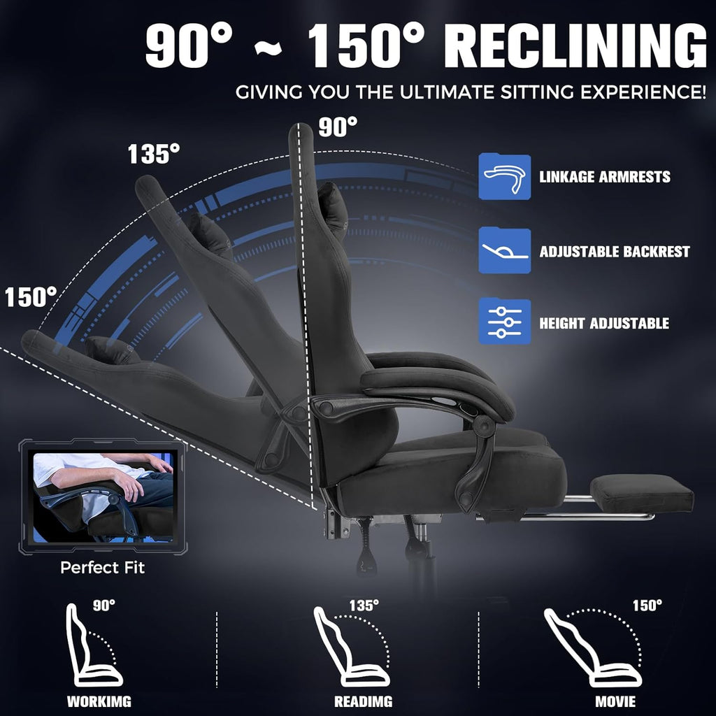 GTPLAYER Big and Tall Gaming Chair 400lbs Heavy Duty Office Chair with Foot Rest, High Back Pocket Spring Ergonomic Computer Chair for Adults, Wide Comfy Seated Cushion with Linkage Armrests, Black