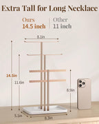 pickpiff Jewelry Stand Holder Organizer: 14.5" Sturdy Hanger for 80 Pcs Jewelry, Rose Gold Jewlery Tower for Display Necklace, Earring, Bracelet, Watch