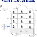 Triple Wide 5 Tier Tall Arched Bookshelf and Bookcase with 3 Cabinets, Industrial Metal Etagere Open Bookshelf, Wood Standing Book Shelf with Black Metal Frame for Bedroom Living Room